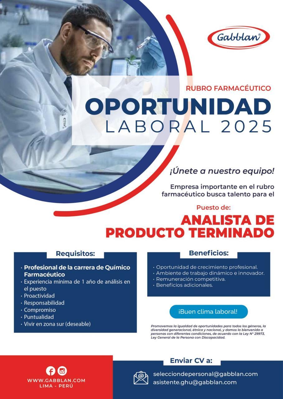 ANALISTA DE PRODUCTO TERMINADO