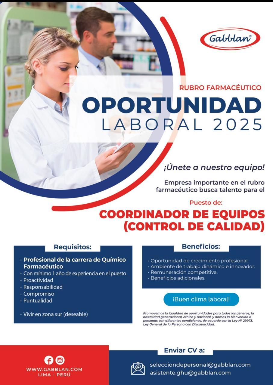 COORDINADOR DE EQUIPOS – CONTROL DE CALIDAD